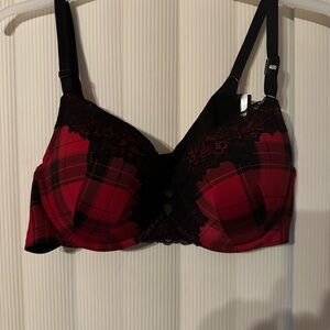New Torrid plunge push up red black bra 40D